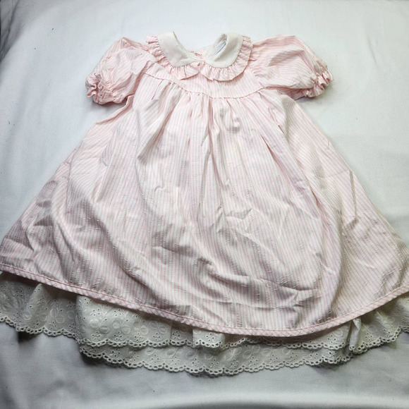 Vintage Jan Briggs Light Pink Lace Dress Toddler Girls Size 3T Lined Ruffle  Trim